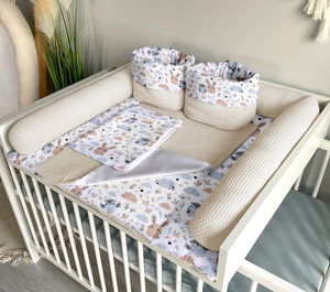 Wickelauflage mit abnehmbaren Bezug und wasserdichter Matratze - Changing mat | set of 6 elements | Owls and bunnies plus light beige-SleepeSheep- - SleepeSheep