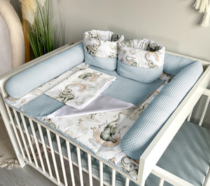 Wickelauflage mit abnehmbaren Bezug und wasserdichter Matratze - Changing mat | set of 6 elements | Beige elephants plus blue-SleepeSheep- - SleepeSheep