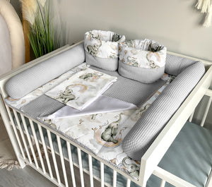 Wickelauflage mit abnehmbaren Bezug und wasserdichter Matratze - Changing mat | set of 6 elements | Beige elephants plus grey-SleepeSheep- - SleepeSheep