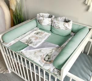 Wickelauflage mit abnehmbaren Bezug und wasserdichter Matratze - Changing mat | set of 6 elements | Beige elephants plus dirty mint-SleepeSheep- - SleepeSheep