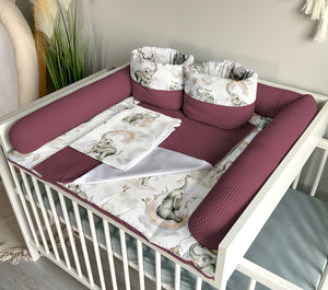 Wickelauflage mit abnehmbaren Bezug und wasserdichter Matratze - Changing mat | set of 6 elements | Beige elephants plus blueberry-SleepeSheep- - SleepeSheep