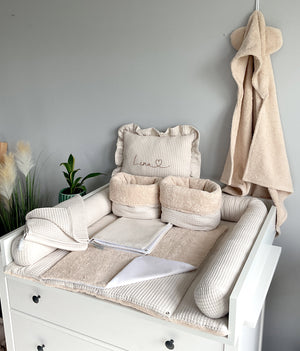 Wickelauflage mit abnehmbaren Bezug und wasserdichter Matratze - Changing mat with snaps | Beige Frotte-SleepeSheep-Set 7-50cm W 70cm H- - SleepeSheep