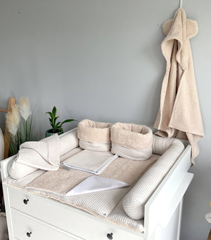 Wickelauflage mit abnehmbaren Bezug und wasserdichter Matratze - Changing mat with snaps | Beige Frotte-SleepeSheep-Set 6-50cm W 70cm H- - SleepeSheep