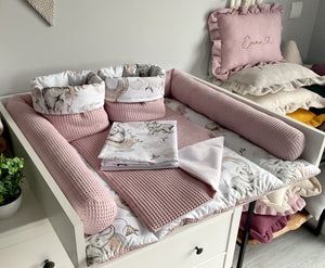 Wickelauflage mit abnehmbaren Bezug und wasserdichter Matratze - Changing mat | set of 6 elements | Beige elephants and dirty pink-SleepeSheep- - SleepeSheep