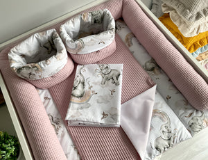 Wickelauflage mit abnehmbaren Bezug und wasserdichter Matratze - Changing mat | set of 6 elements | Beige elephants and dirty pink-SleepeSheep- - SleepeSheep