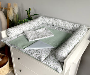Wickelauflage mit abnehmbaren Bezug und wasserdichter Matratze - Changing mat | Mini Eukalyptus (Roll in pattern)-SleepeSheep-Set 3-50cm W 70cm H- - SleepeSheep