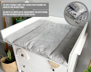 Wickelauflage mit abnehmbaren Bezug und wasserdichter Matratze - Changing mat with snaps | Grey Frotte-SleepeSheep-Set 1-50cm W 70cm H- - SleepeSheep