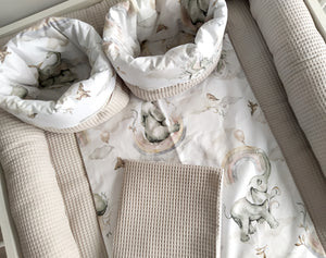 Wickelauflage mit abnehmbaren Bezug und wasserdichter Matratze - Changing mat | set of 6 elements | Beige elephants-SleepeSheep- - SleepeSheep