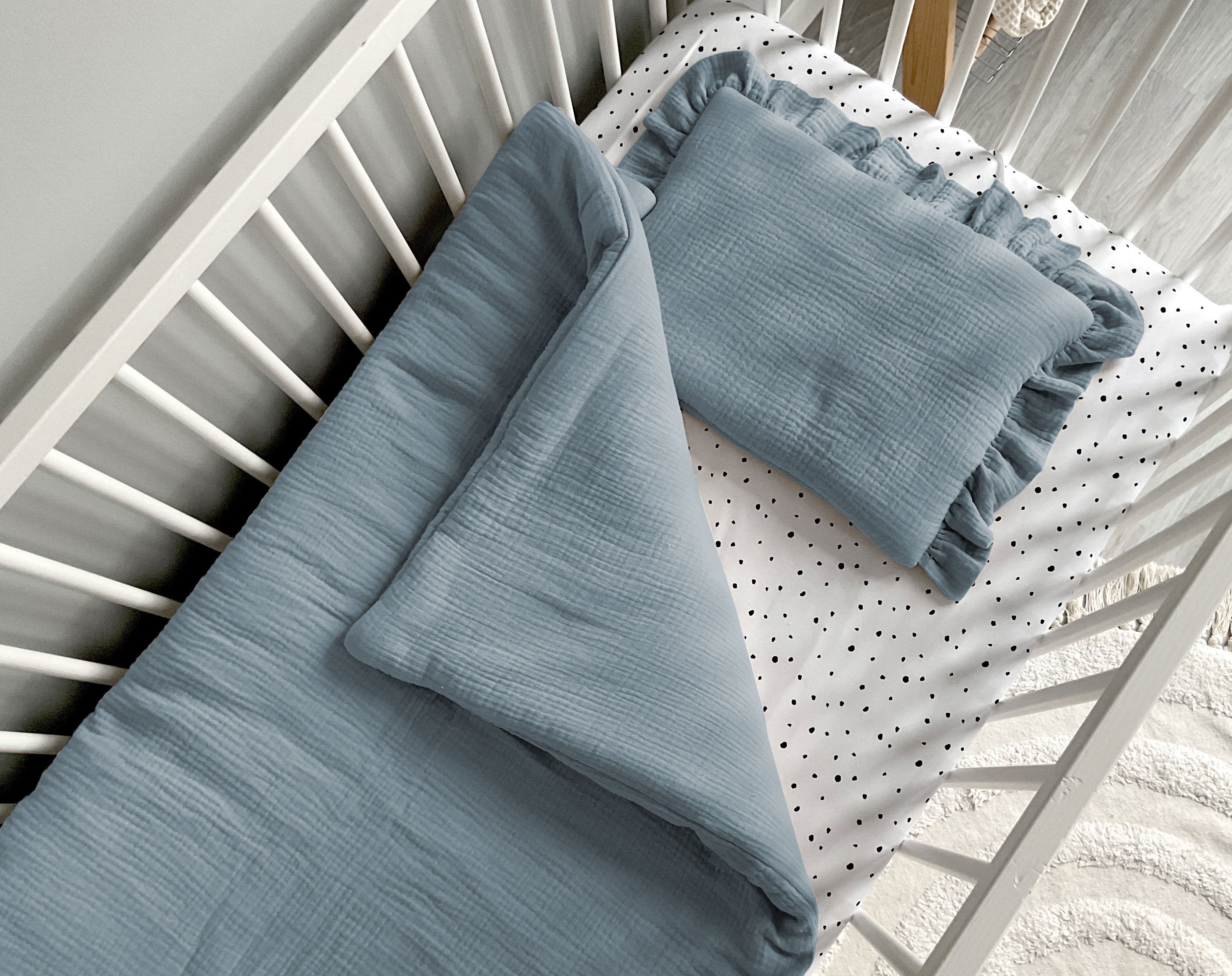 Musslin baby blanket + pillow with name | Denim