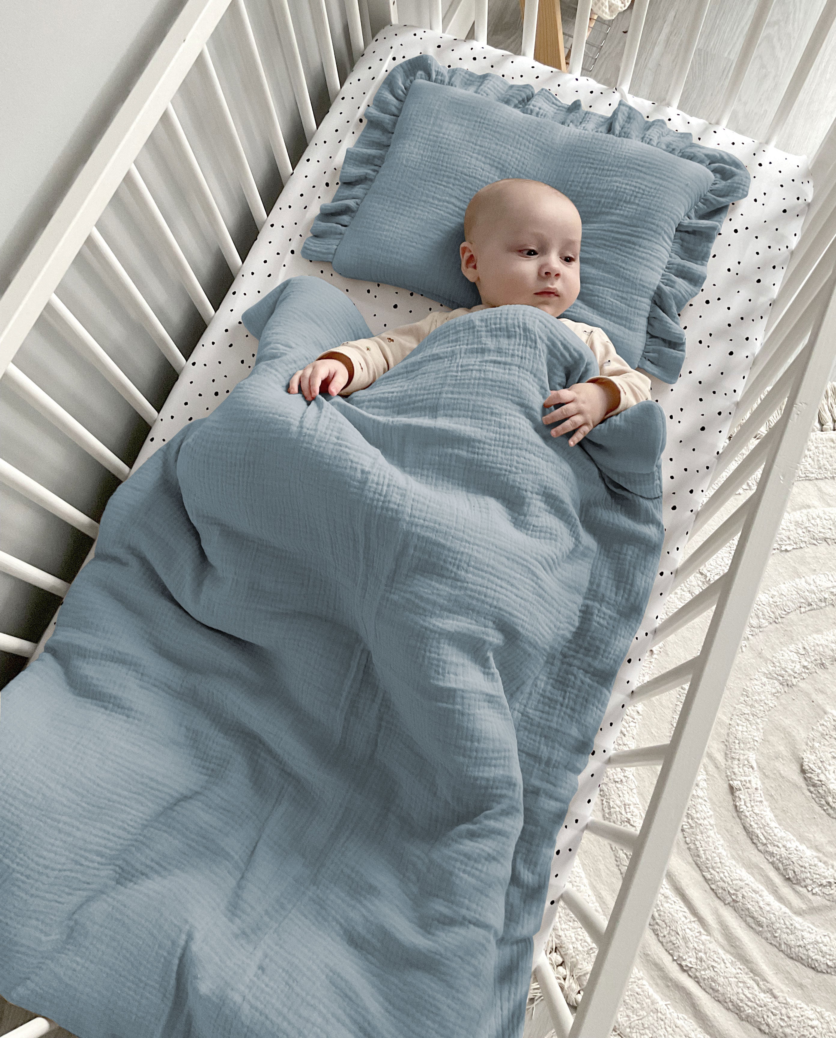 Musslin baby blanket + pillow with name | Denim