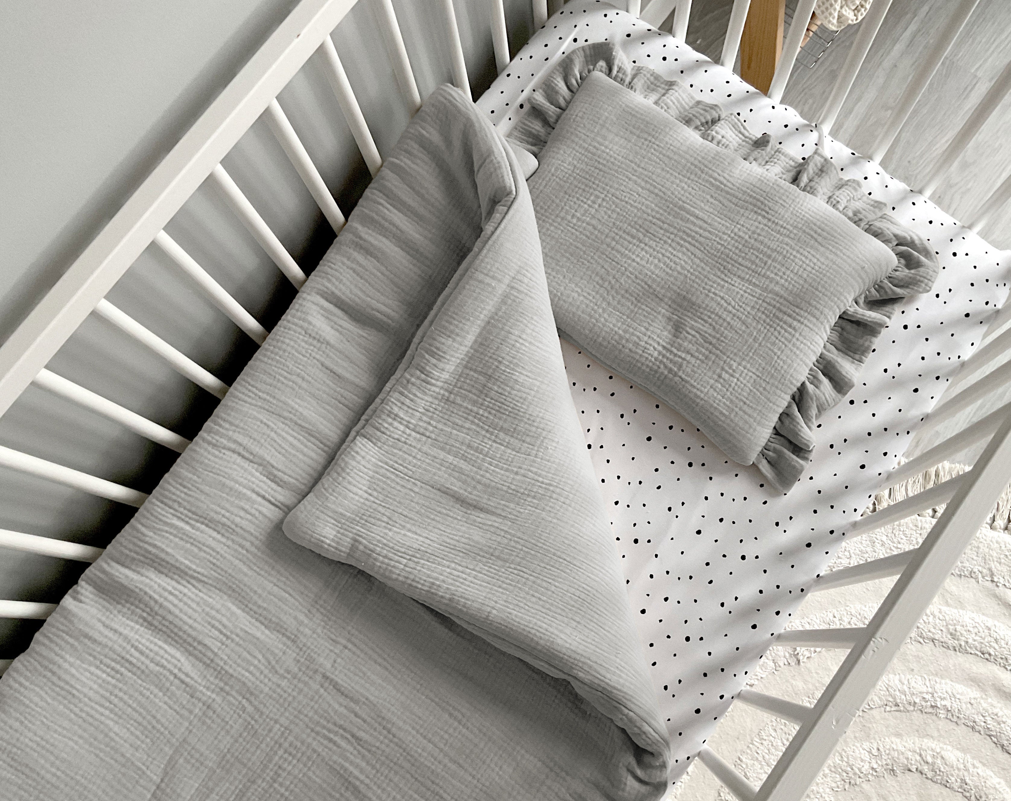 Musslin baby blanket + pillow with name | Gray