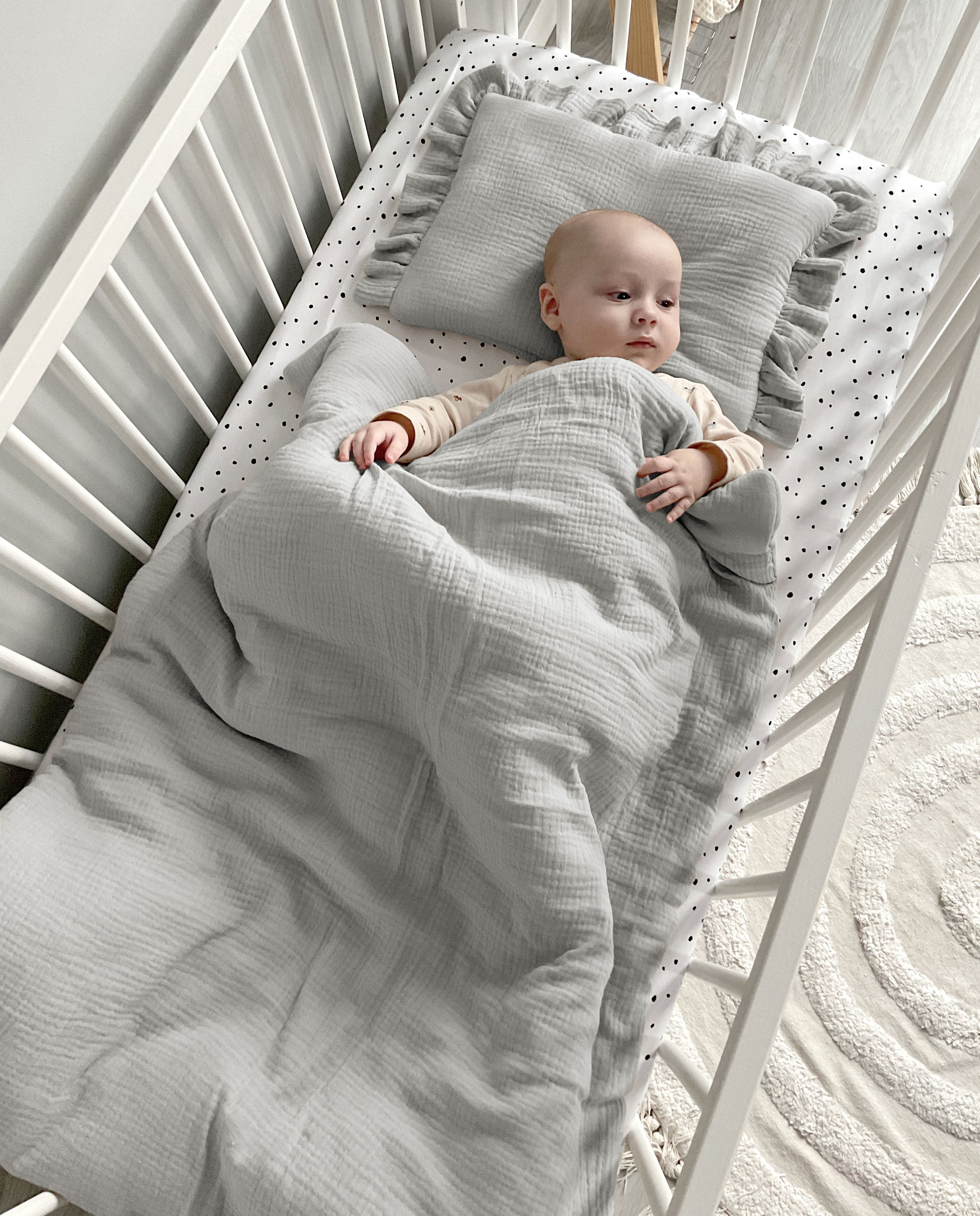 Musslin baby blanket + pillow with name | Gray