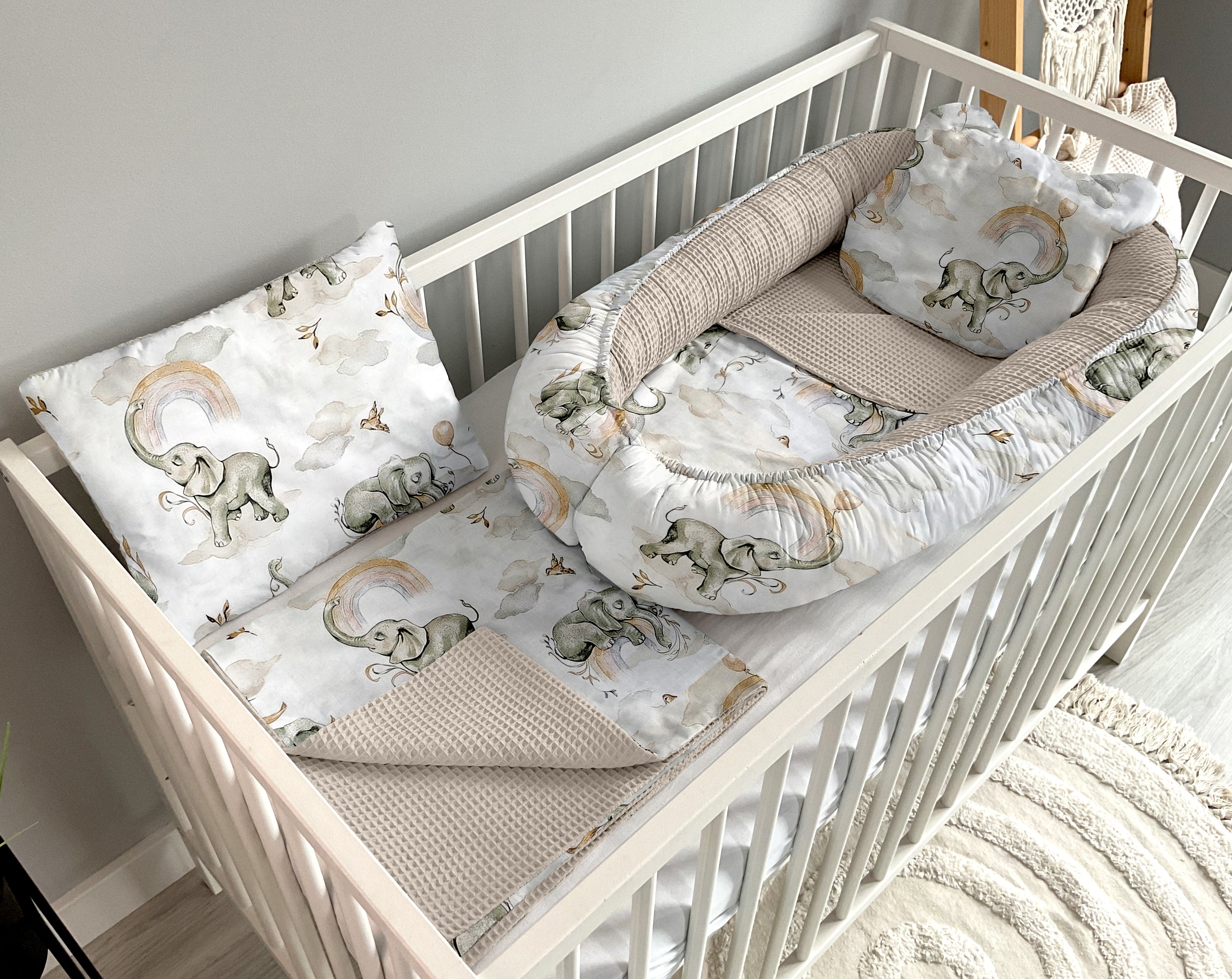 Babynestchen 5-teiliges Set | Beige Elefanten und Sand