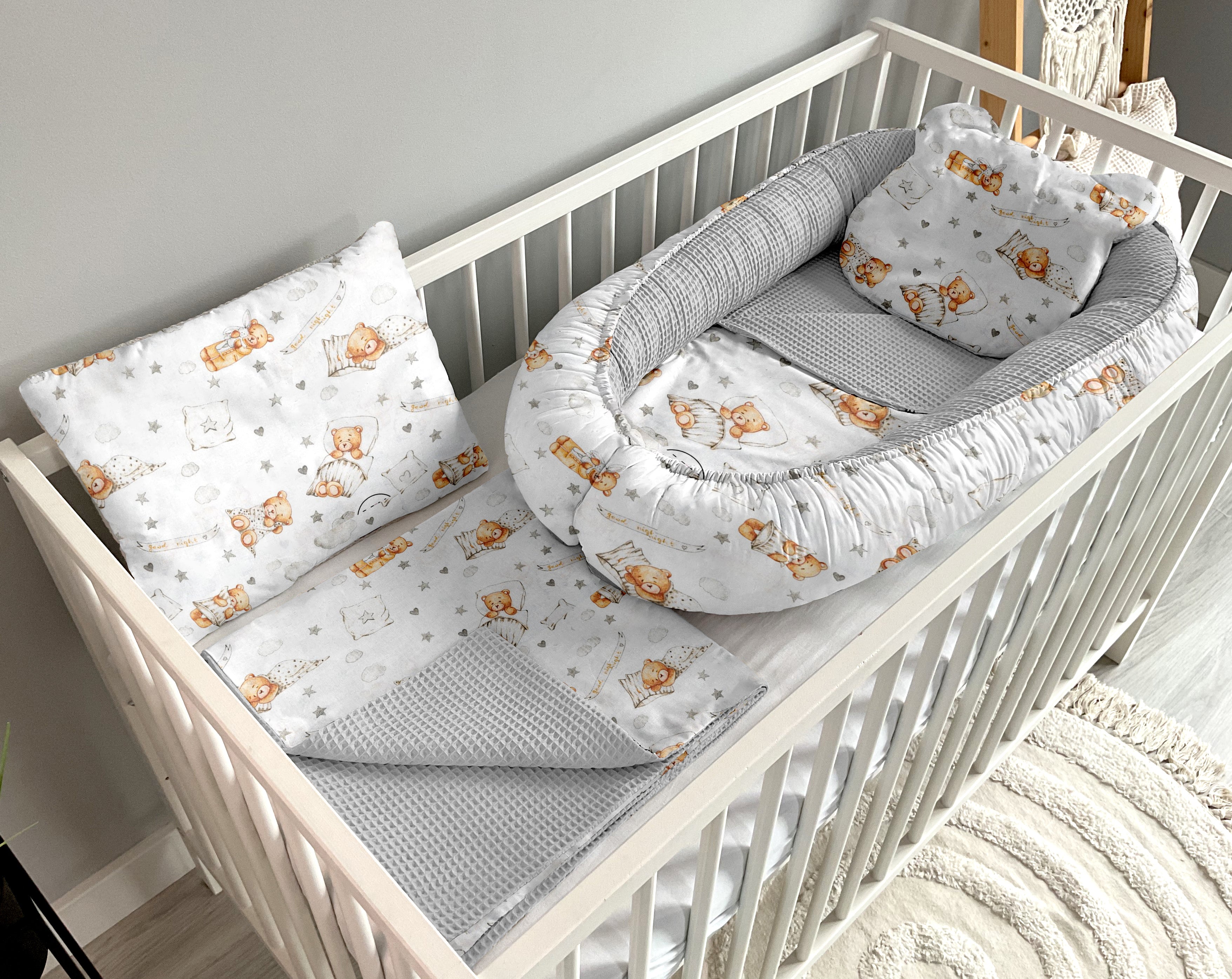 Babynestchen 5-teiliges Set | Nachtbären und Grau