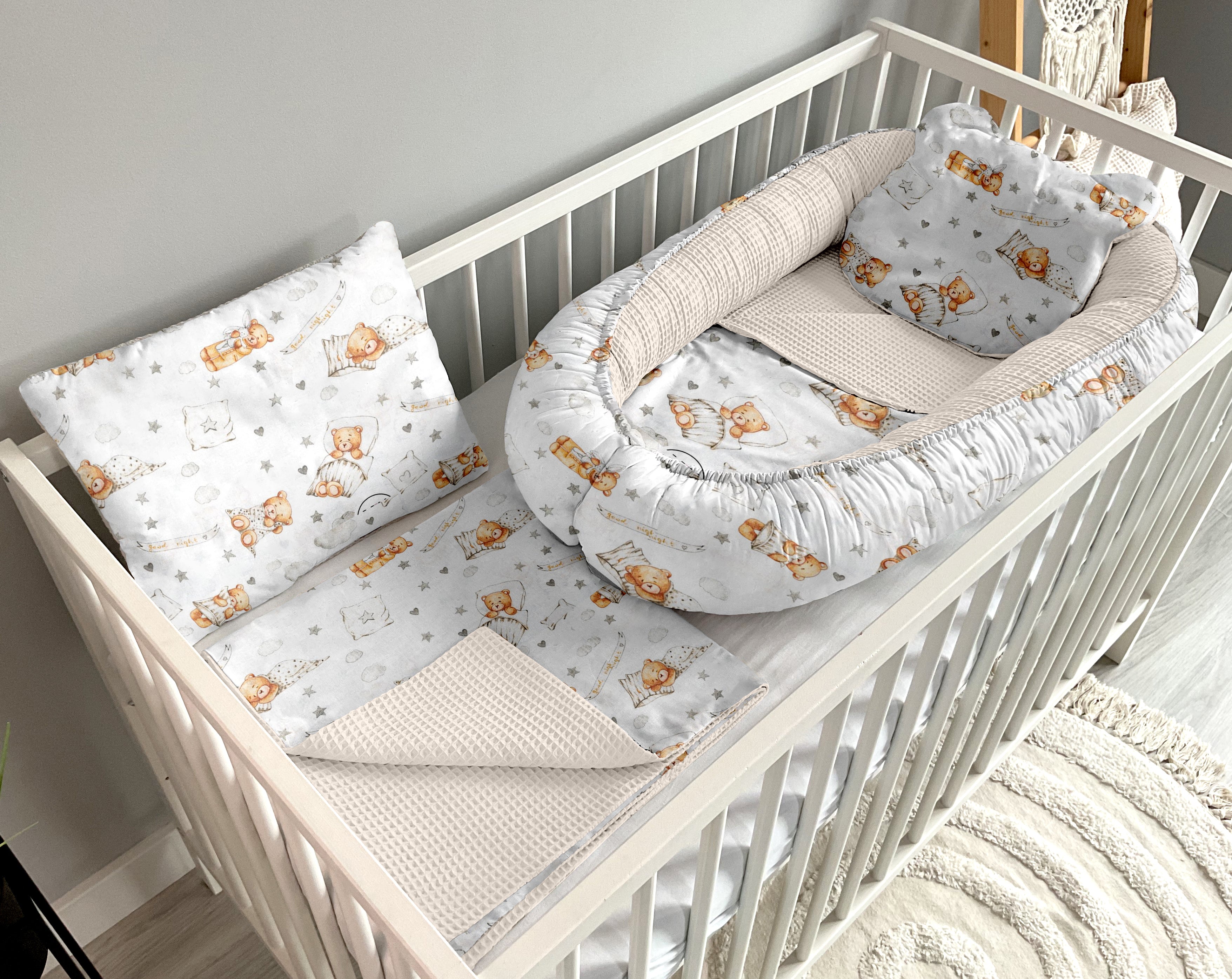 Babynestchen 5-teiliges Set | Nachtbären und hellbeige