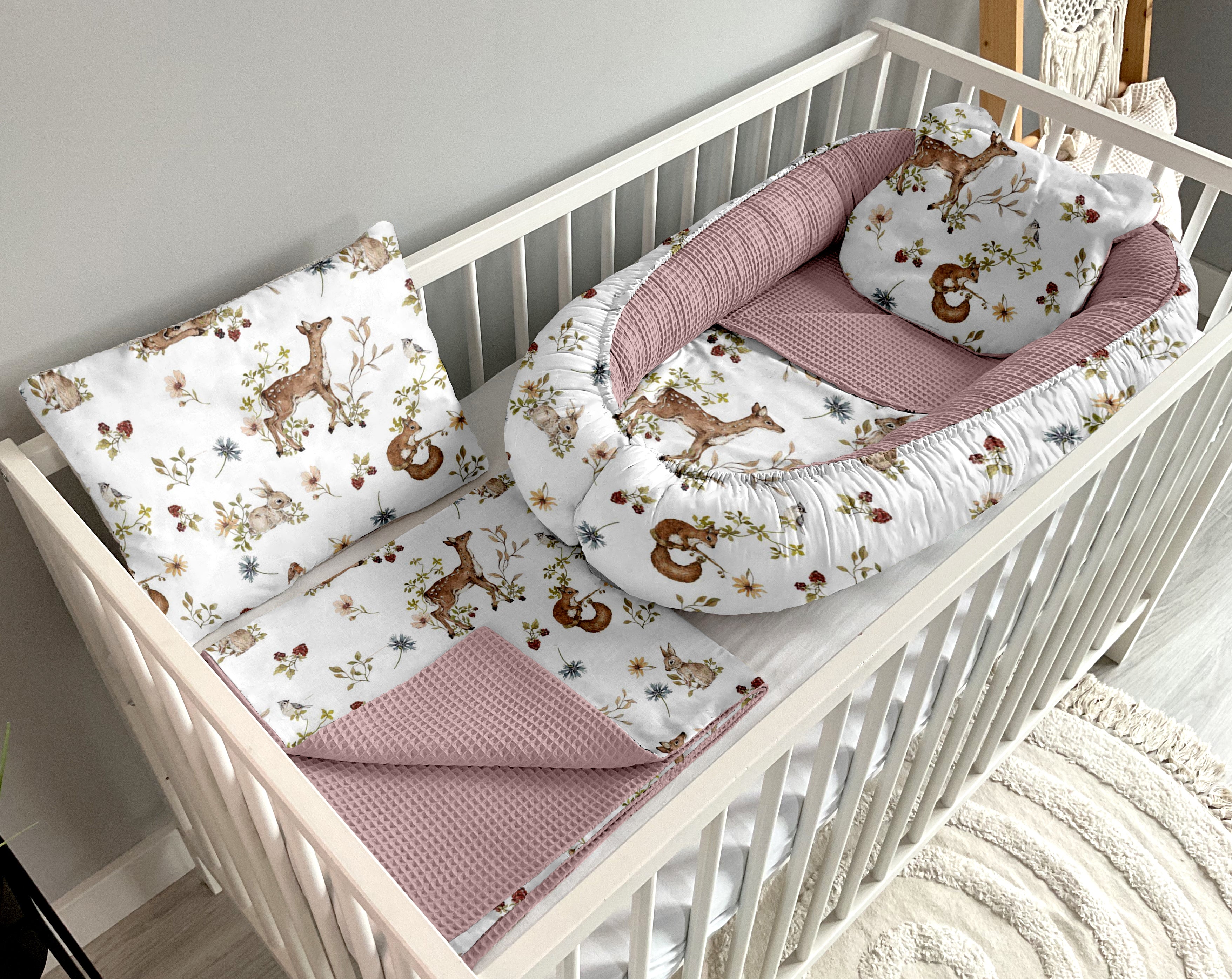 Babynestchen 5-teiliges Set | Polnischer Wald und schmutziges Rosa [PREMIUM]