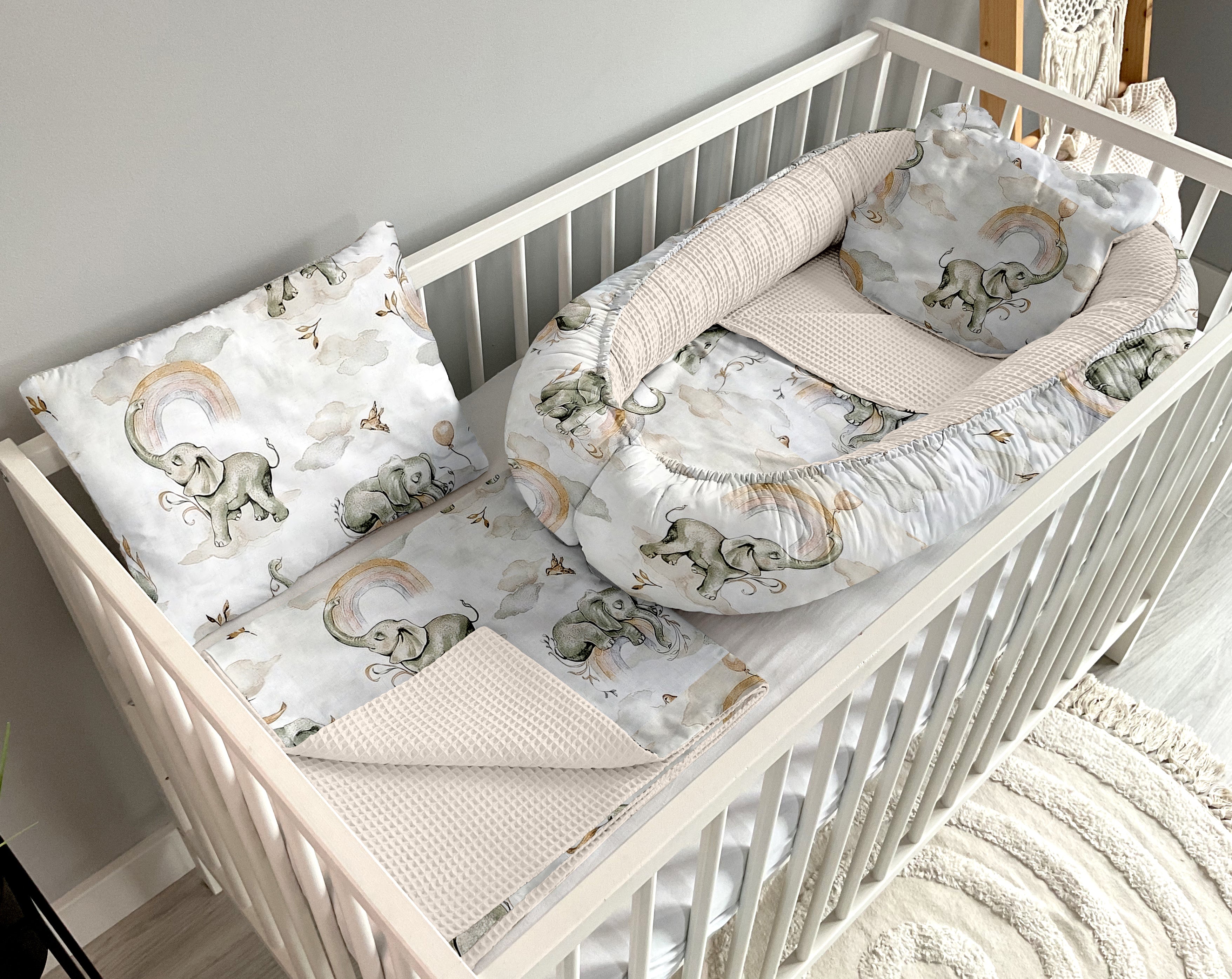 Babynestchen 5-teiliges Set | Beige Elefanten und hellbeige