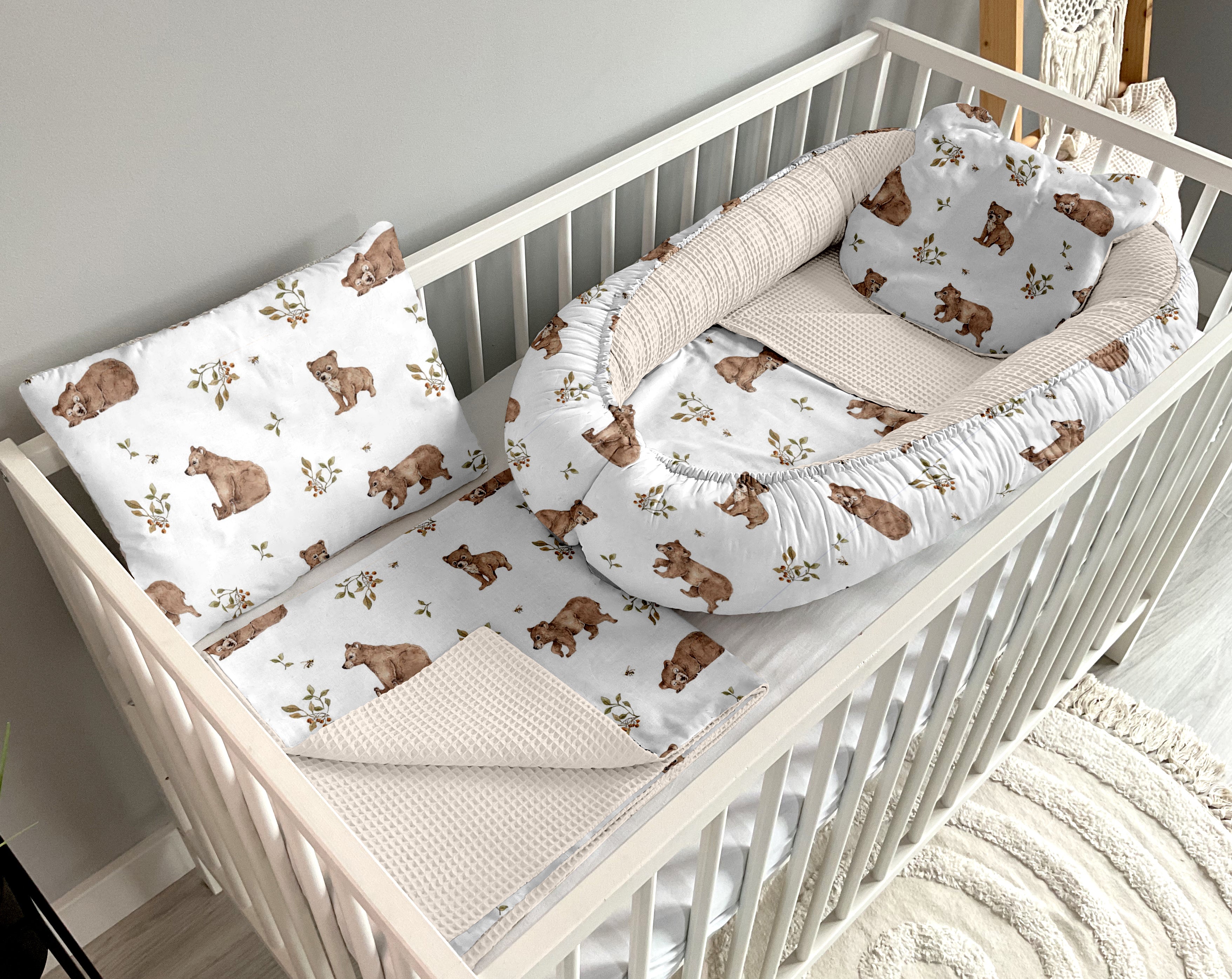 Babynestchen 5-teiliges Set | Bären und hellbeige [PREMIUM]