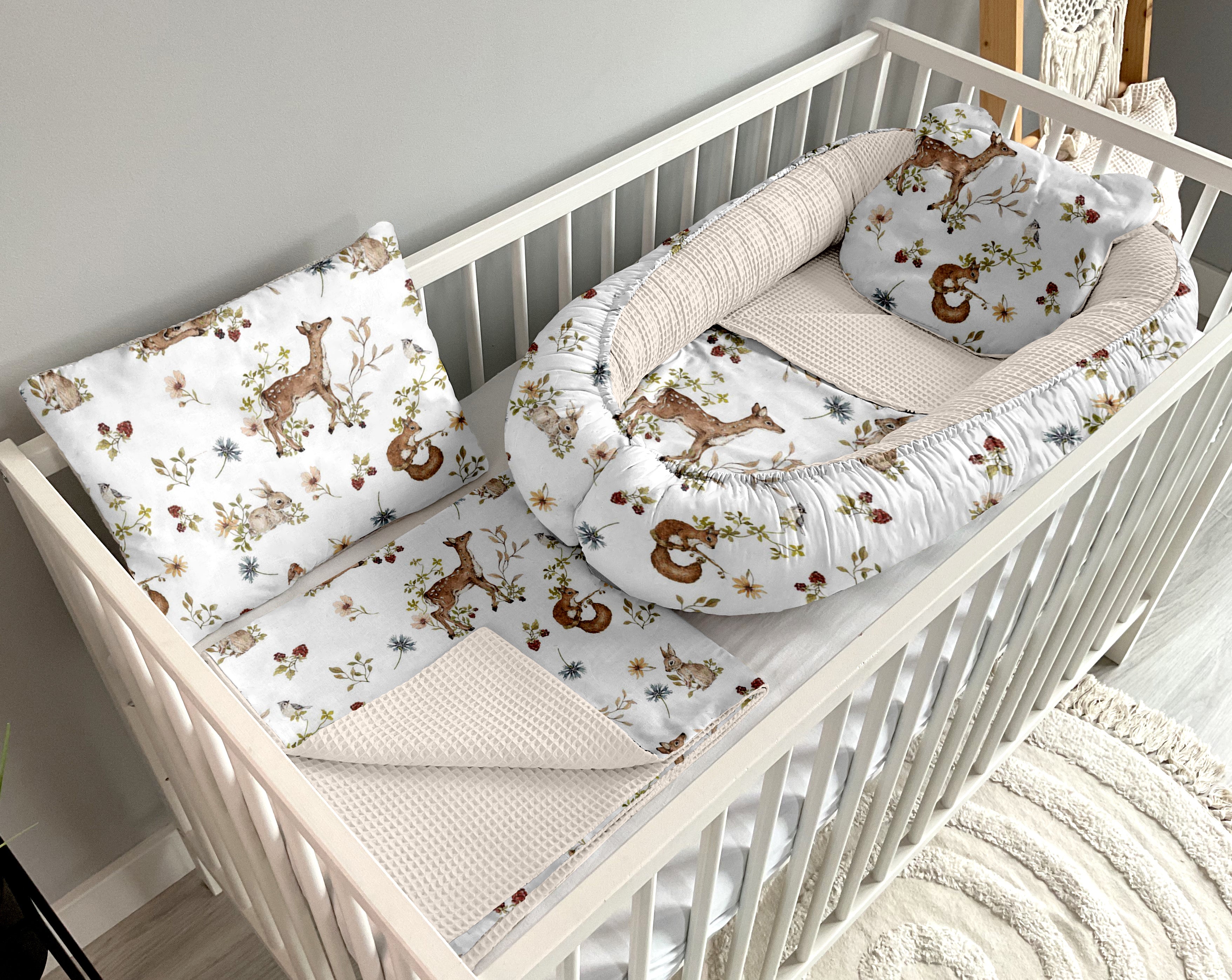 Babynest 5 piece set | Polish forest and light beige [PREMIUM]