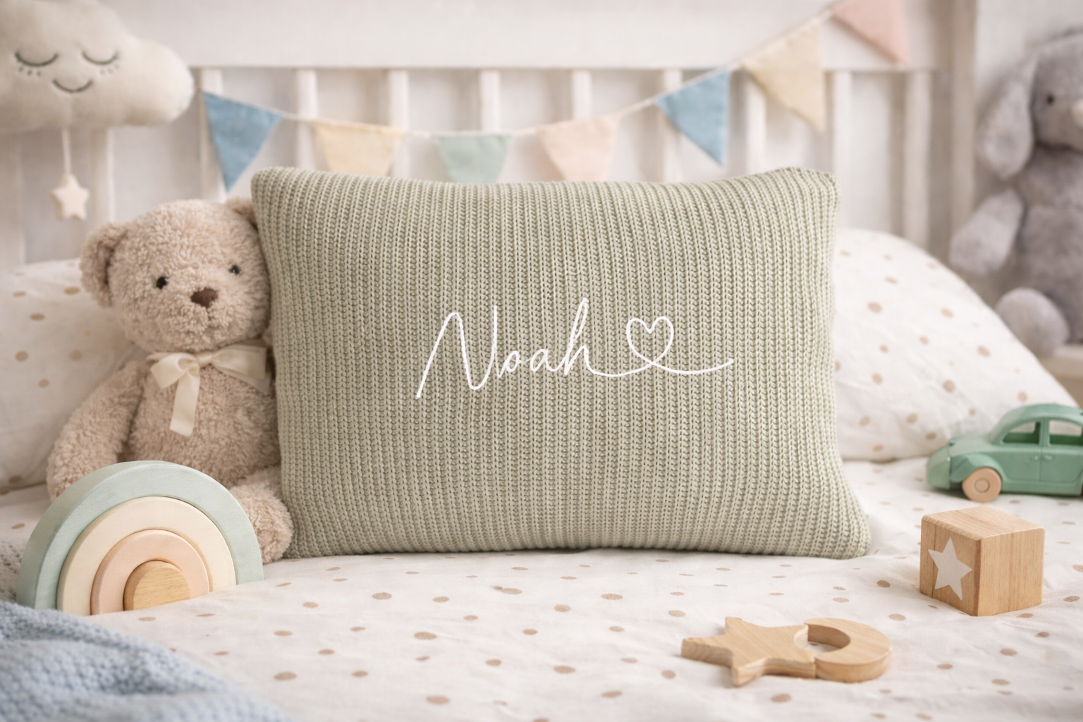 Knit pillow with a name for a child | Olive