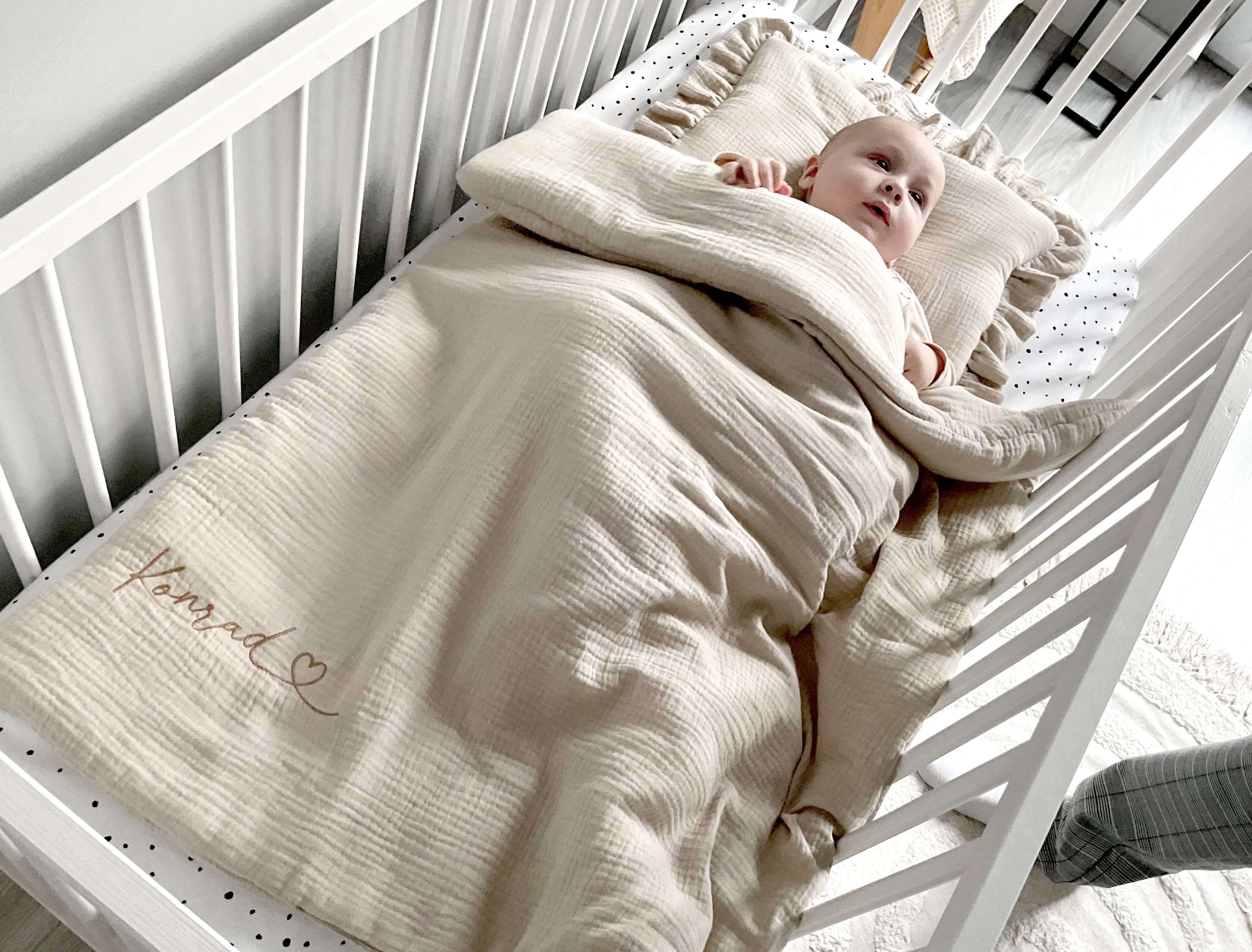 Musslin baby blanket + pillow with name | Beige
