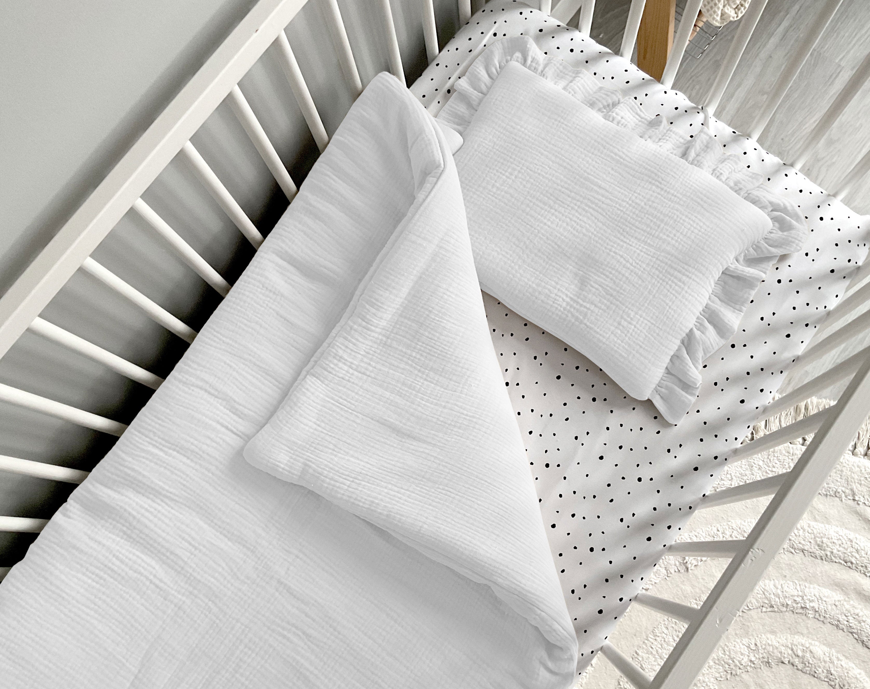 Musslin baby blanket + pillow with name | White