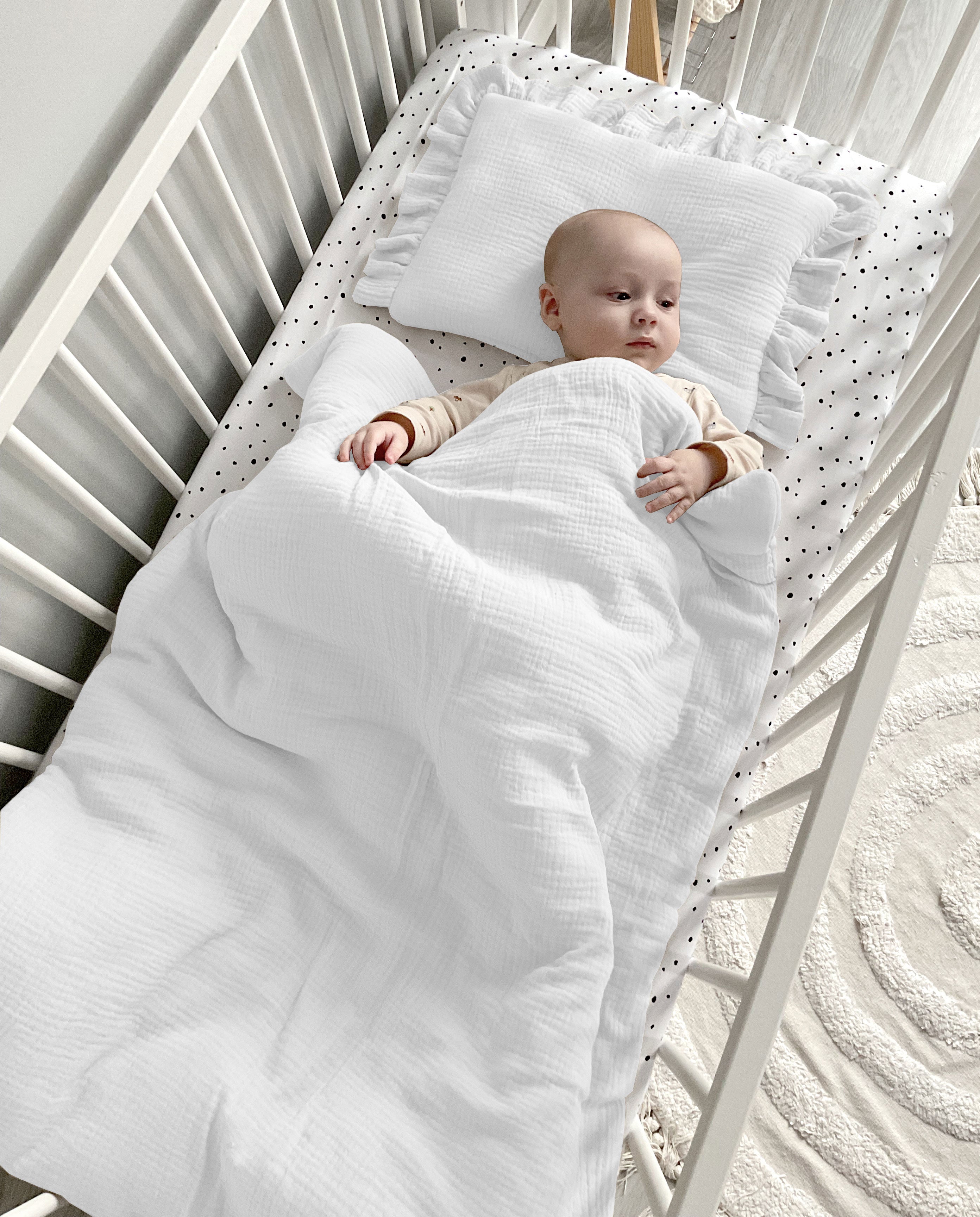 Musslin baby blanket + pillow with name | White