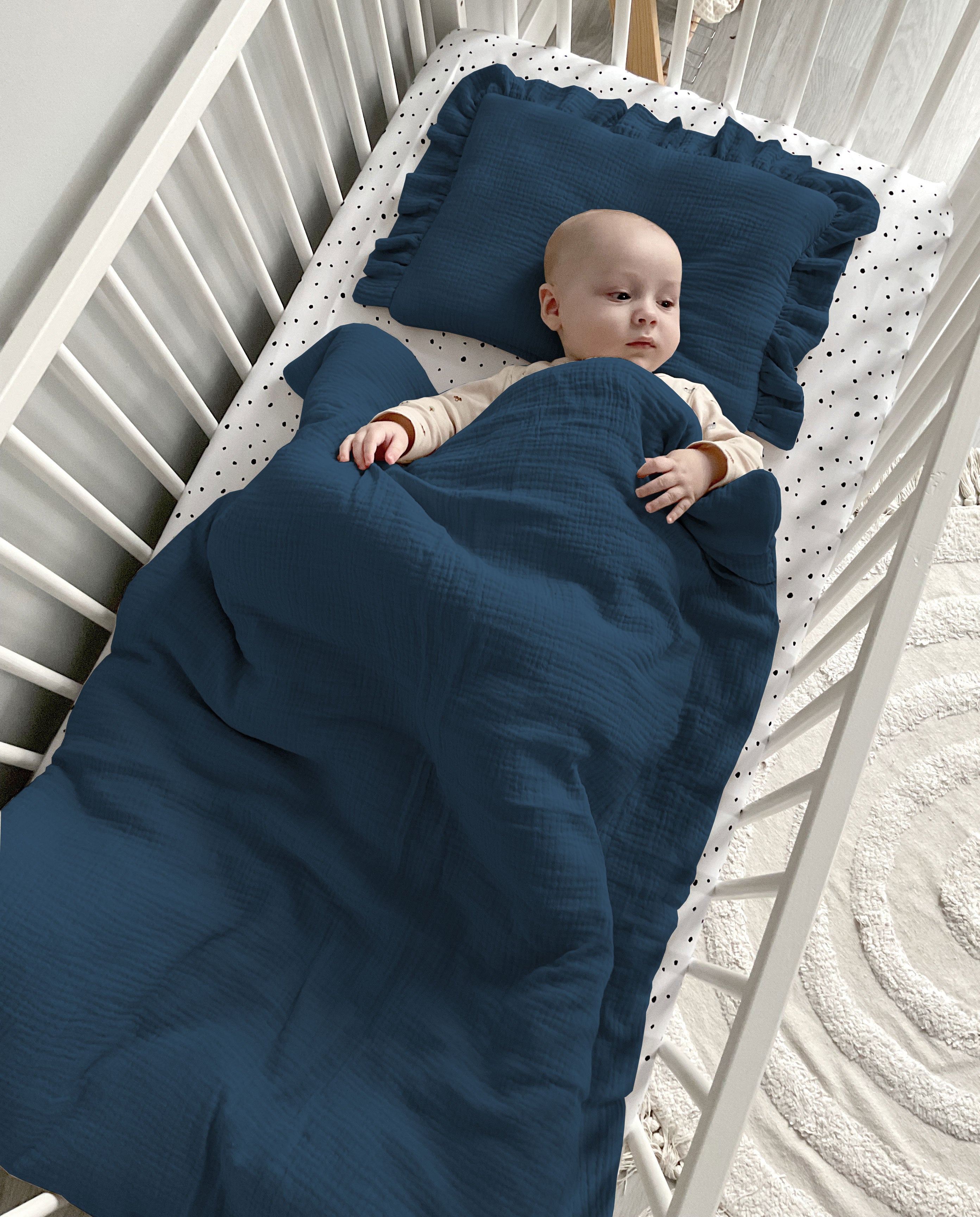 Musslin baby blanket + pillow with name | Navy